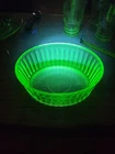Vintage Uranium Green Glass Anchor Hocking Oval Ribbedl Refrigerator Dish 8"x6"