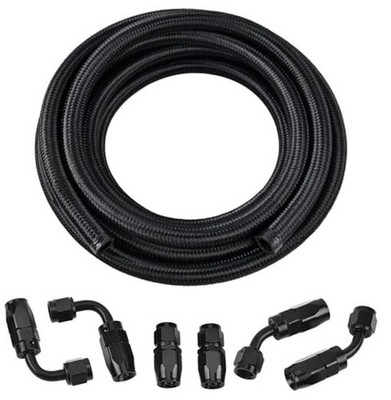 12AN Fuel Line Kit, AN12 Nylon Braided Fuel Line Hose Fitting 12AN 12FT Black