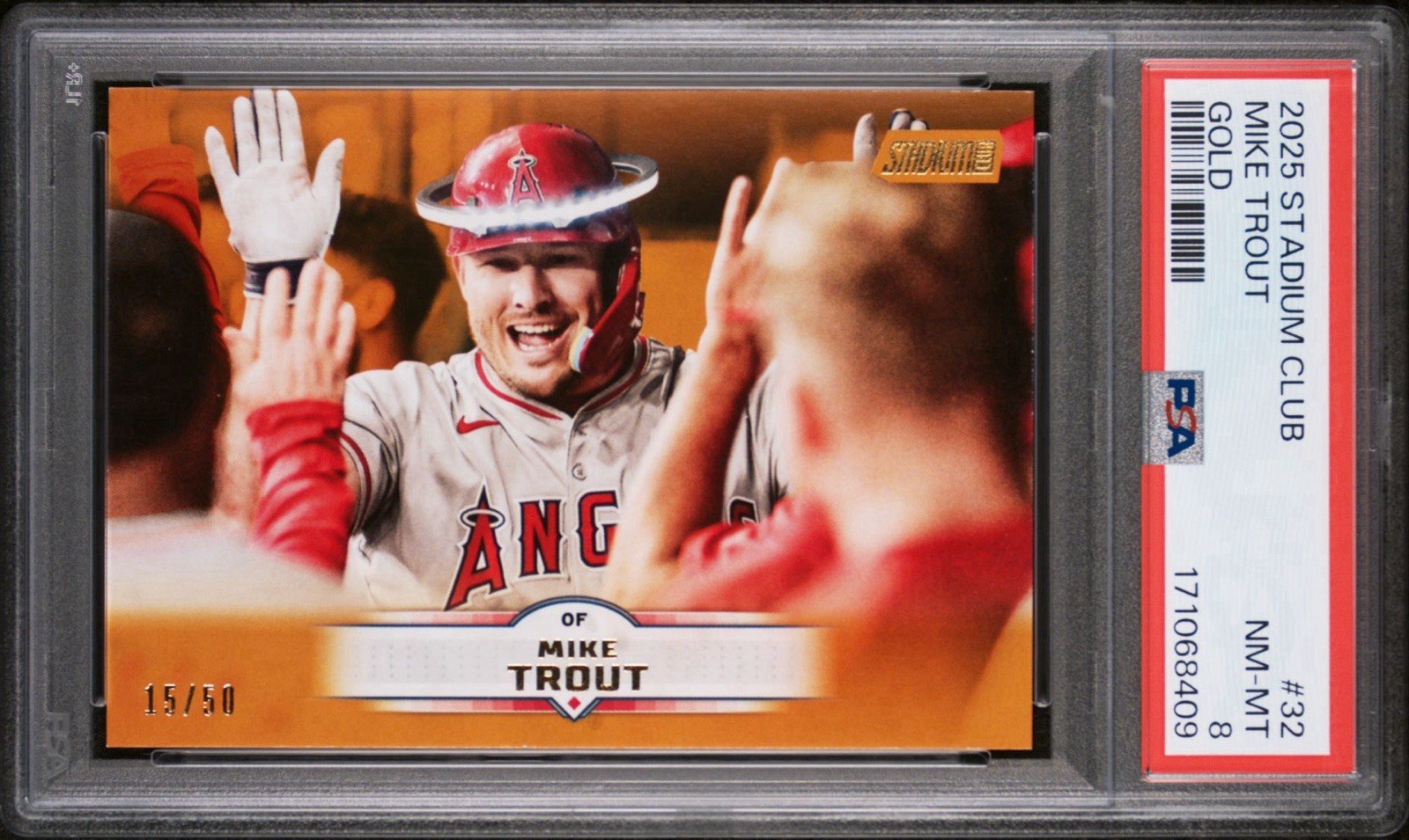 2025 Topps Stadium Club Baseball Gold #32 Mike Trout /50 Angels PSA 8