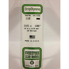 Evergreen 118 Styrene Plastic Strips 0.015"x 0.188" x 14" (10)