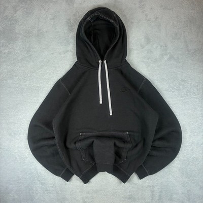Vintage Nike Black Swoosh Spellout Contrast Stitch Oversized Medium Pullover Hoodie