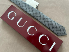 Gucci Mens Tie GG Pattern Gray 100 Silk NWT Slim