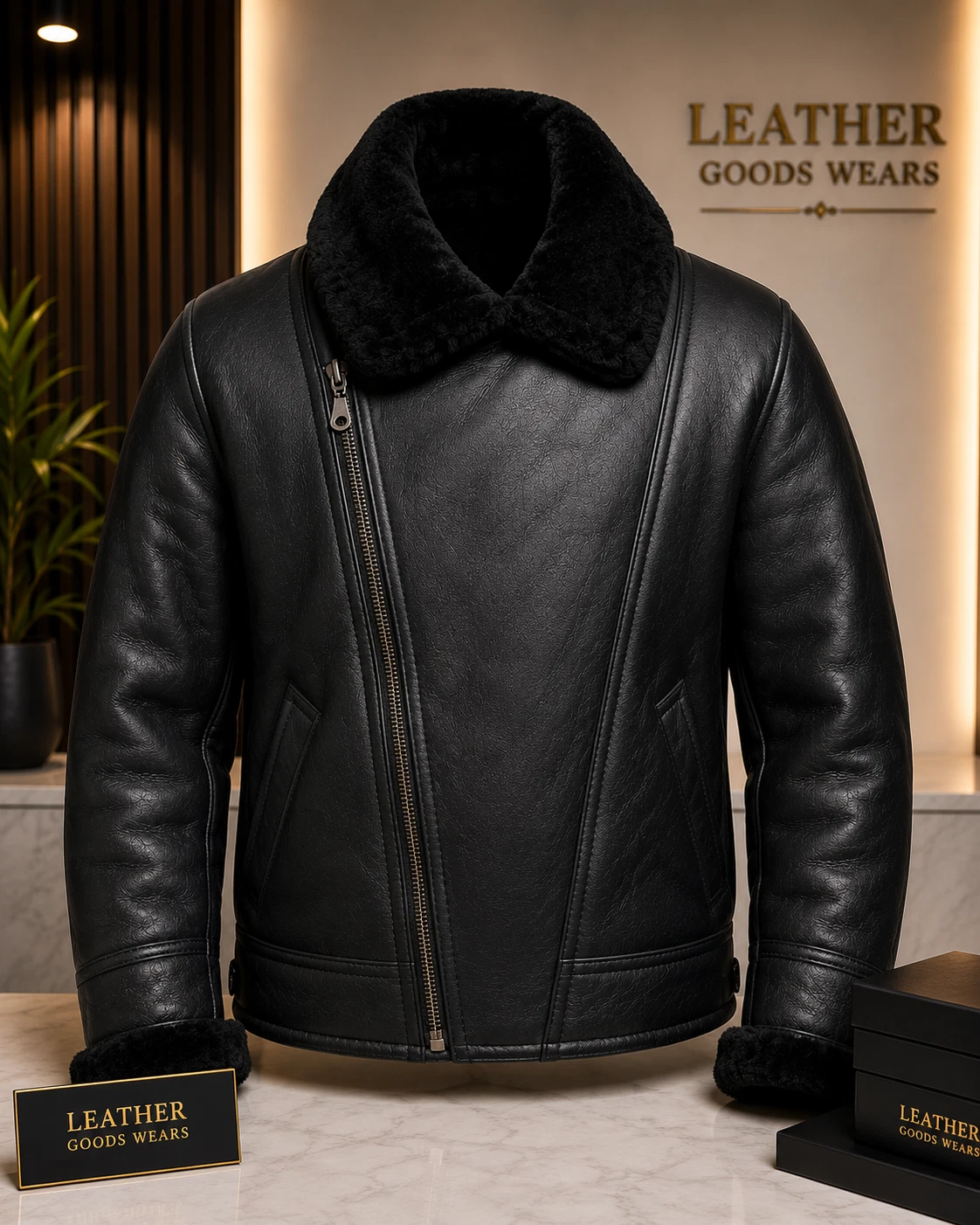 Men’s Black B3 Bomber Aviator Jacket Shearling Sheepskin Leather Pilot Flying image 6