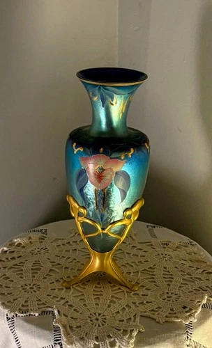 Fenton Amphora Favrene Cobalt Vase Limited Edition With Stand