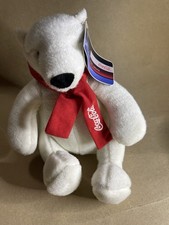 Coca-Cola Collectible White Polar Bear Red Scarf Black Nose Plush W/ Tags 2007