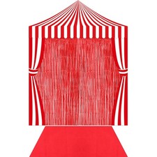 6 PCS Carnival Circus Party Decorations Set Red White Tent Fringe Backdrop