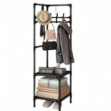 Corner Coat Stand Metal Clothes Hanging Rail Rack Shoe Rack Hanger with 2 Shelf
