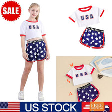 Girl's Summer 2 Piece Outfits Graphic Short Sleeve Crop Top  Shorts Clothes Set