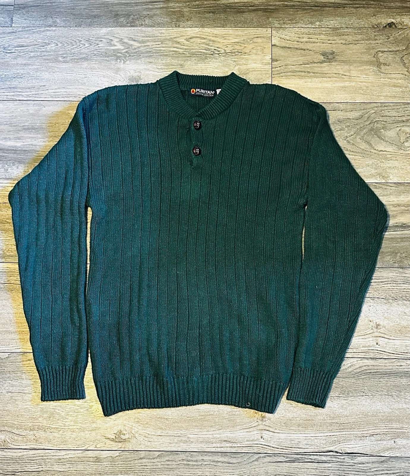 Vintage Puritan Special Edition Green Ribbed Henley Sweater. Medium M
