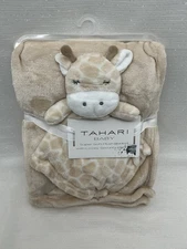 Tahari Baby Giraffe Security Blanket Lovey Set Tan Fleece Plush Soft Infant NEW