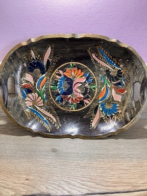 Wooden Carved Bowl Hand Painted Canal Boat Art Vintage Decorative Home Decor