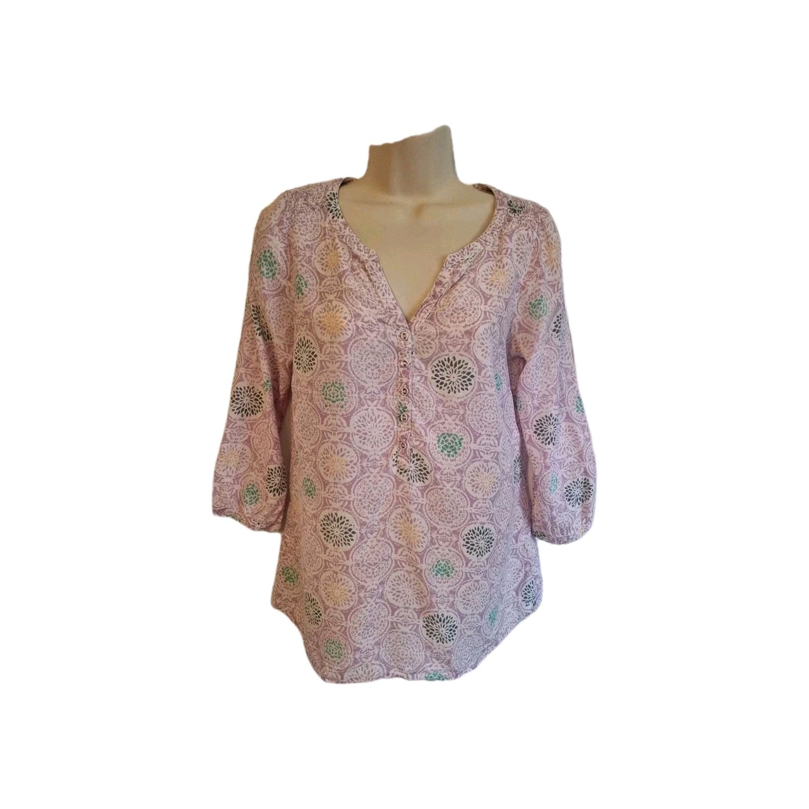 White Stuff Violet Abstract Pattern 3/4 Sleeve Bl… - image 1