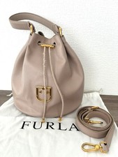 FURLA Shoulder Bag Handbag 2way Leather Beige Pink Gold Handware from Japan
