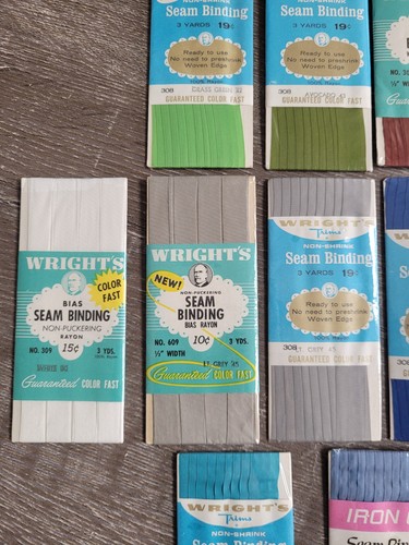 WRIGHT'S Vintage lotto di 10 rilegature in rayon verde blu grigio bianco ruggine - Foto 4 di 16