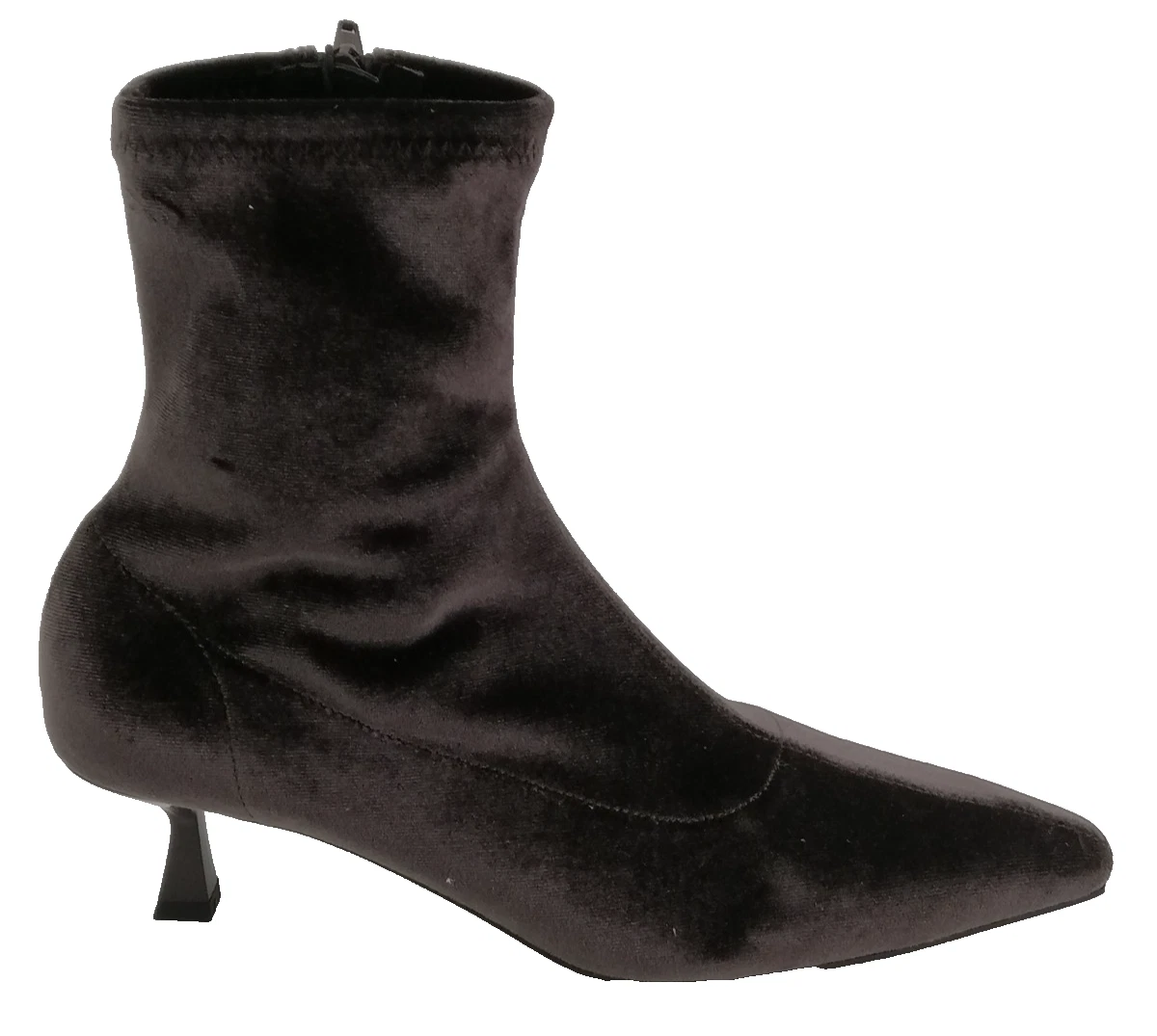 M&S Women's Velvet Sock Ankle Boots Dark Brown Kitten Heel Pointed Toes Zip New