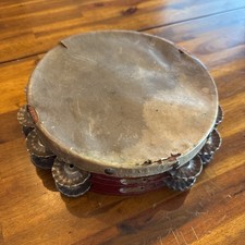 Vintage Wood and Hide Double Row Tamborine