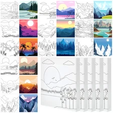 12 Pcs Pre Drawn Stretched Canvas Kit for Adults Painting Pre Printed Canvas ...