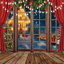 10X10FT Christmas Window Backdrop Christmas Backdrops for Wall Holiday Backgr...