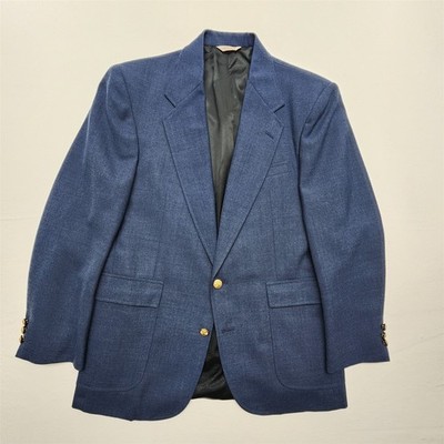 Vtg USA MADE Old Money 40R Blue Hopsack Gold Button Mens Blazer Sport Coat