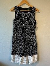 Lauren Ralph Lauren Women’s Fit And Flare Black White Polka Dot Dress Size 4 NWT