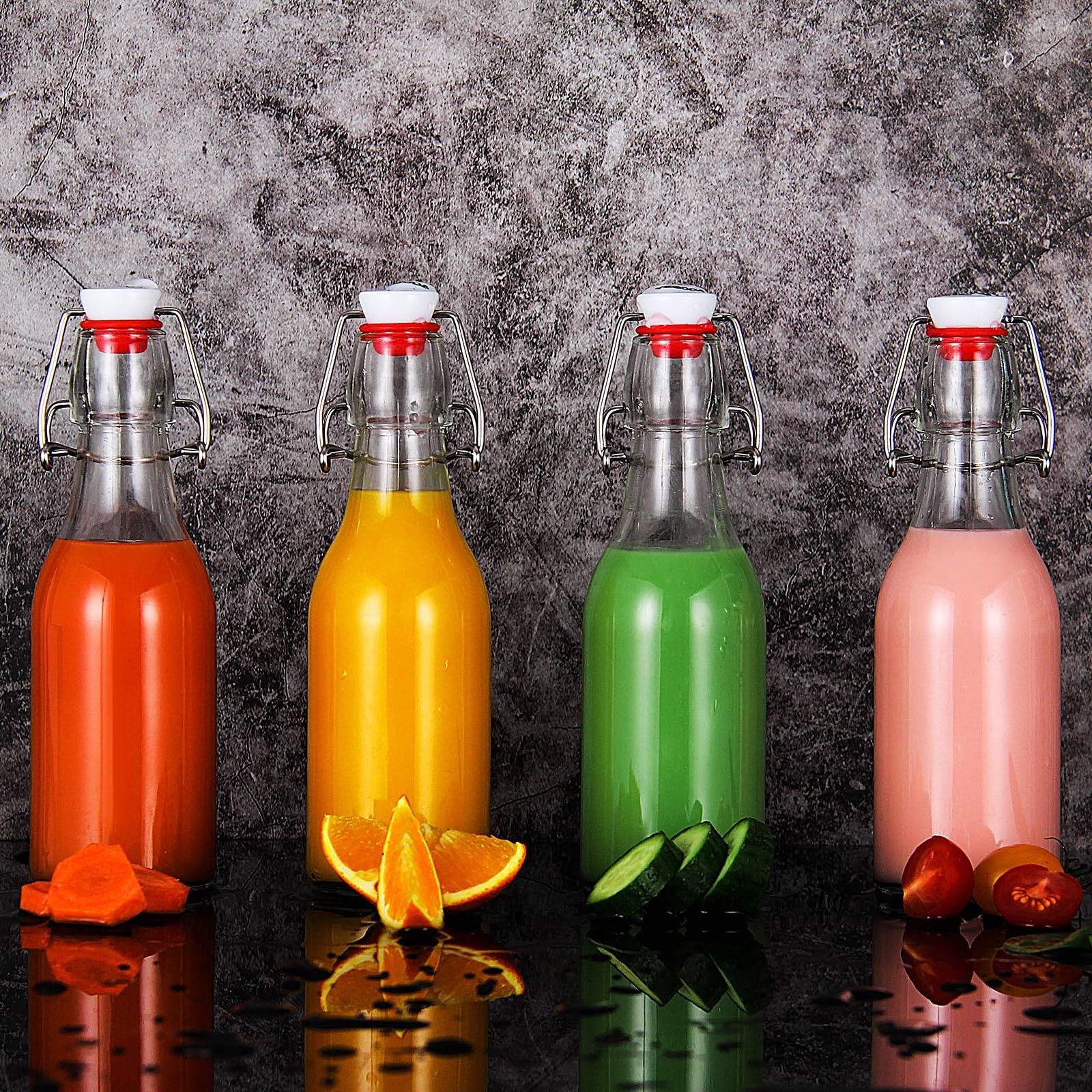 8oz Swing Top Bottles - Glass Beer Bottle with Airtight Rubber Seal Flip Caps...