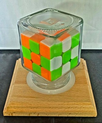 Impossible Bottle Rubik's Cube im Glas | Stickerless | Holz Sockel Unikat Deko