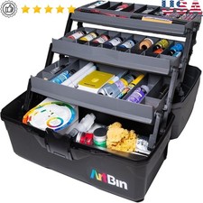 3-Tray Art Supply Organizer Box Durable Craft Storage W/ Lockable Latch Handle