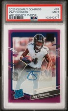 2023 PANINI CLEARLY DONRUSS AUTO-PURPLE #92 ZAY FLOWERS 55/175 PSA 9