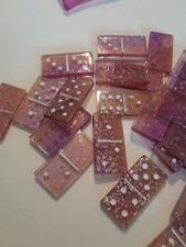 Handmade Dominosteine Set Dominoes (28) Glitzer Lila Rosa Spezial Valentines 