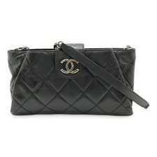 Chanel Coco Pleats Leather Shoulder Bag Women Black One Size