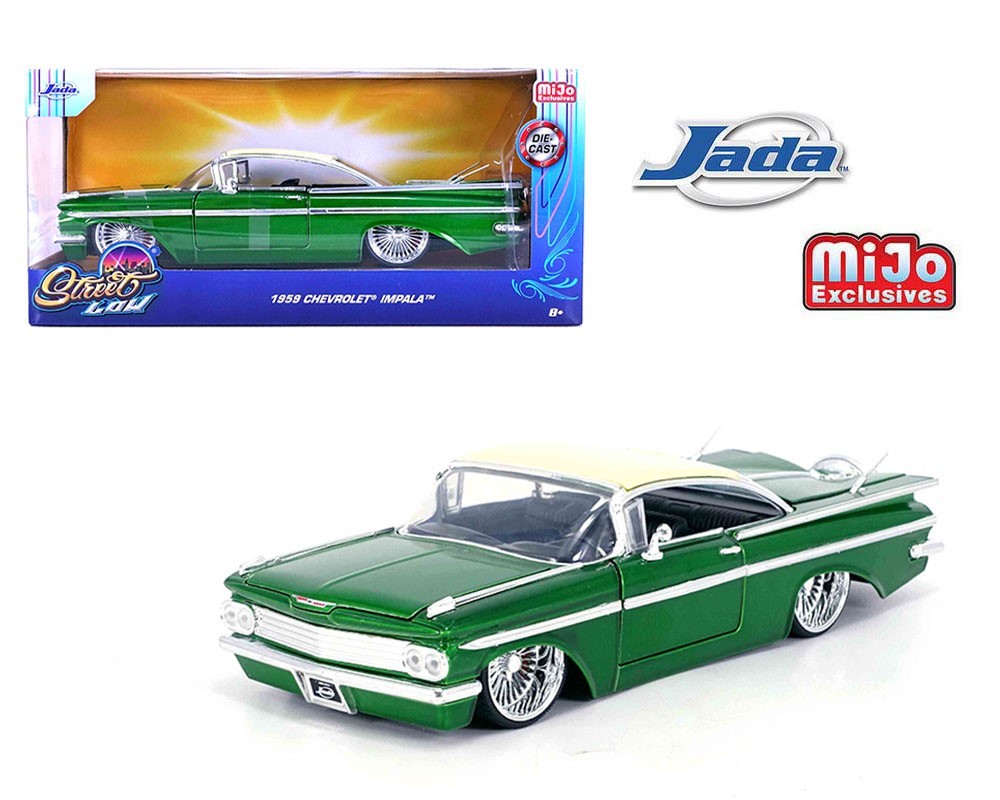 ミニカー Jada 1/24 CHEVY IMPALA 1959 Jada 1:24 Street Low 1959 Chevy Impala SS Green 34759 DUB Wire