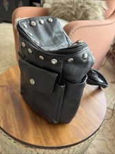 Women  s black leather studded back pack