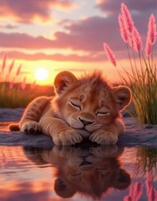 Sleeping Lion Diamond Painting Kit 12 x 16 Inch 5D DIY Craft Wall Decor