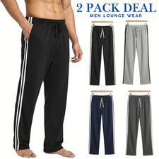 2 PACK MENS LOUNGE PANTS PYJAMAS STRIPED JOG BOTTOMS PJS NIGHTWEAR TROUSER S-3XL