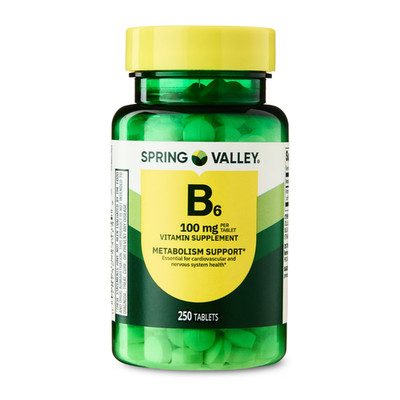 Spring Valley Vitamin B6 Supplement, 100 mg, 250 Count.