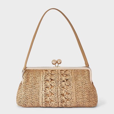 Straw Kiss Lock Clutch Bag - A New Day Natural