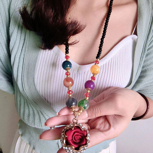 Boho Ethnic Long Pendant Necklace Women Retro Beaded Sweater Chain Jewelry Gift - Picture 32 of 32