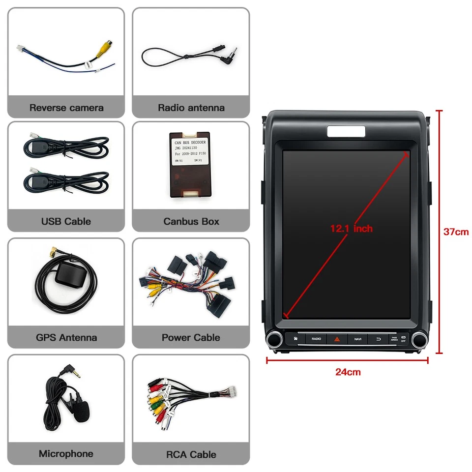 12.1" Navi Wireless Carplay Tesla Model Touchscreen for Ford F150 2013-2015 - Image 3 of 4