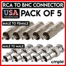 5 Pack BNC to RCA Adapter RCA Converter BNC Connector Coupler DVR CCTV Camera
