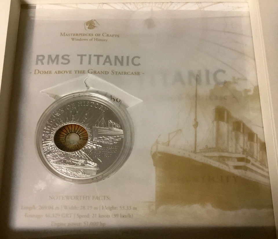 Islas Cook 2012 Titanic 100 aniversario 2 OZ prueba de $10 moneda de plata inserto de vidrio Foto 3 de 4