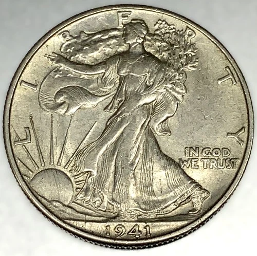 1941 D Walking Liberty Silver Half Dollar- VF Condition - FREE SHIPPING - 1964