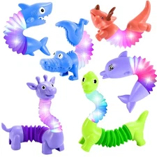 Animals Fidget Toys for Toddlers: 6 Pack LED Animal Pop Tubes for Kids 2 3 4 ...