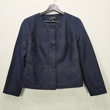 Talbots Blazer Jacket Women's 8 Blue Silk Blend Tailored Career Office Business