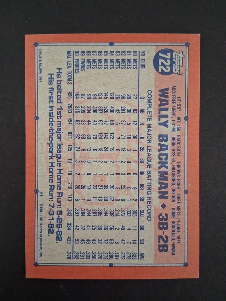 1991 Topps - Wally Backman #722 A* Before Copyright; Barely Visible ...