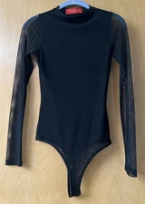 Akira Red Label Bodysuit Sz S Black Mesh Lingerie Top Long Sleeve