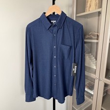 Rhone WFH Navy Lightweight Brushed Knit Button Up Long Sleeve Shirt Small NEW