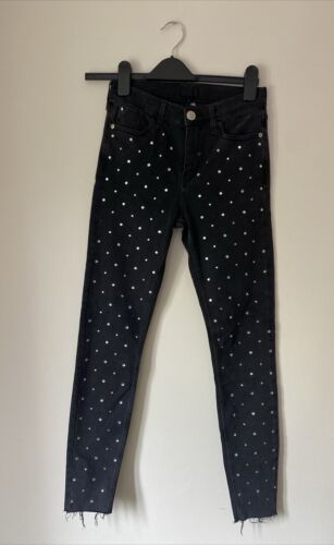 River Island black sequinned skinny jeans size 8 new - Afbeelding 1 van 9