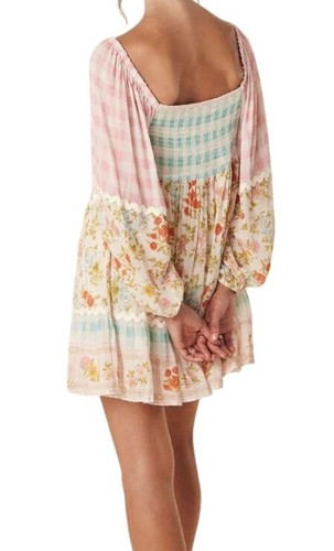 SPELL Women's Tunic Dress Pastel Floral Smocking Long Sleeve 233113N Size L - Picture 2 of 15
