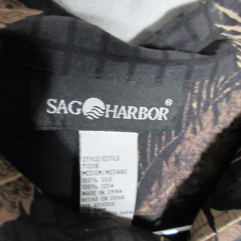 Camisa Sag Harbor Para Hombre Mediana Marrón Plumas Gráfico Seda Manga Corta  Foto 4 de 4