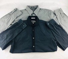 2 Express 1MX Fitted Long Sleeve Button Down Shirts Men's XL Gray Black Dress